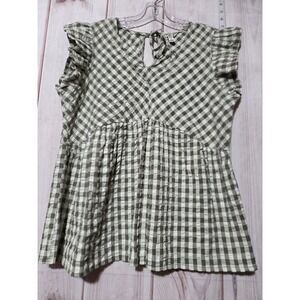 Ladies Large Gingham‎ Ruffle Sleeve Babydoll Top Tie Back Casual Summer Blouse